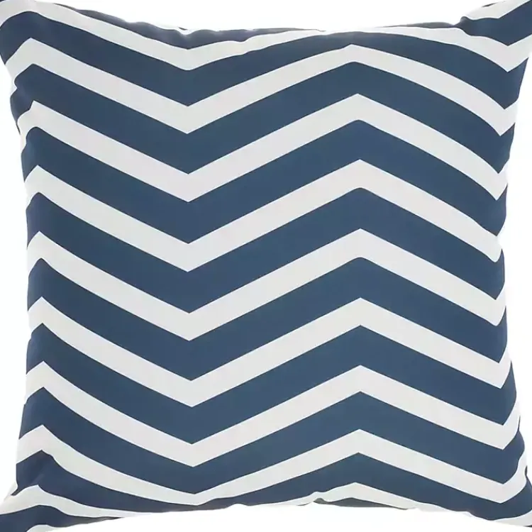 Outdoor Cushions & Pillows-Kirklands Home Navy Floral Chevron Outdoor Throw Pillow Blue