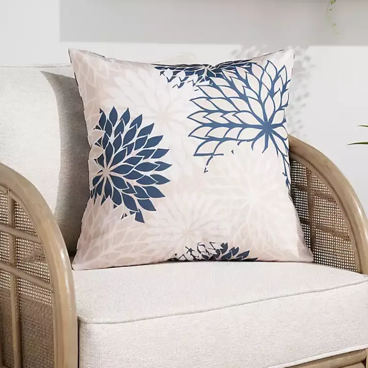 Outdoor Cushions & Pillows-Kirklands Home Navy Floral Chevron Outdoor Throw Pillow Blue