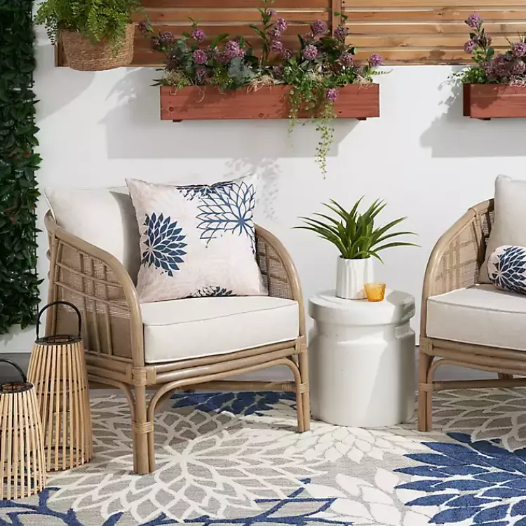 Outdoor Cushions & Pillows-Kirklands Home Navy Floral Chevron Outdoor Throw Pillow Blue