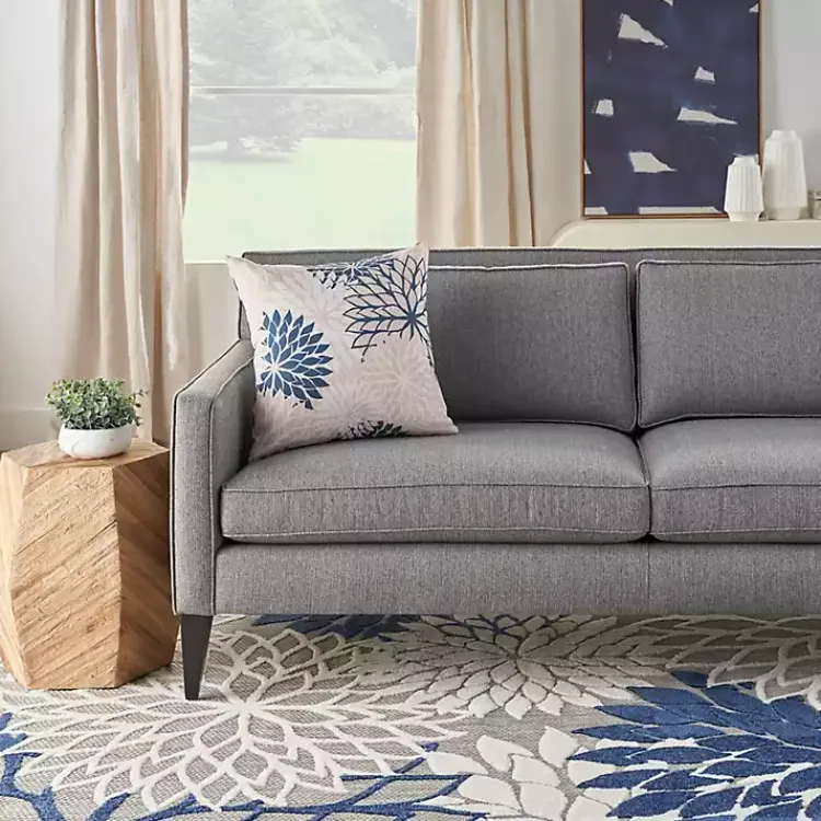 Outdoor Cushions & Pillows-Kirklands Home Navy Floral Chevron Outdoor Throw Pillow Blue