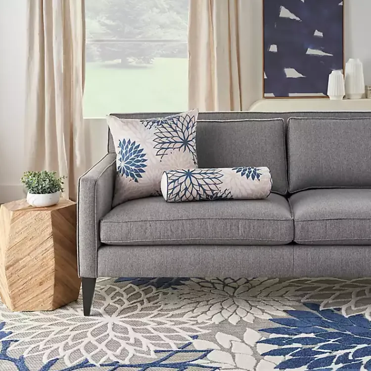 Outdoor Cushions & Pillows-Kirklands Home Navy Floral Chevron Outdoor Throw Pillow Blue