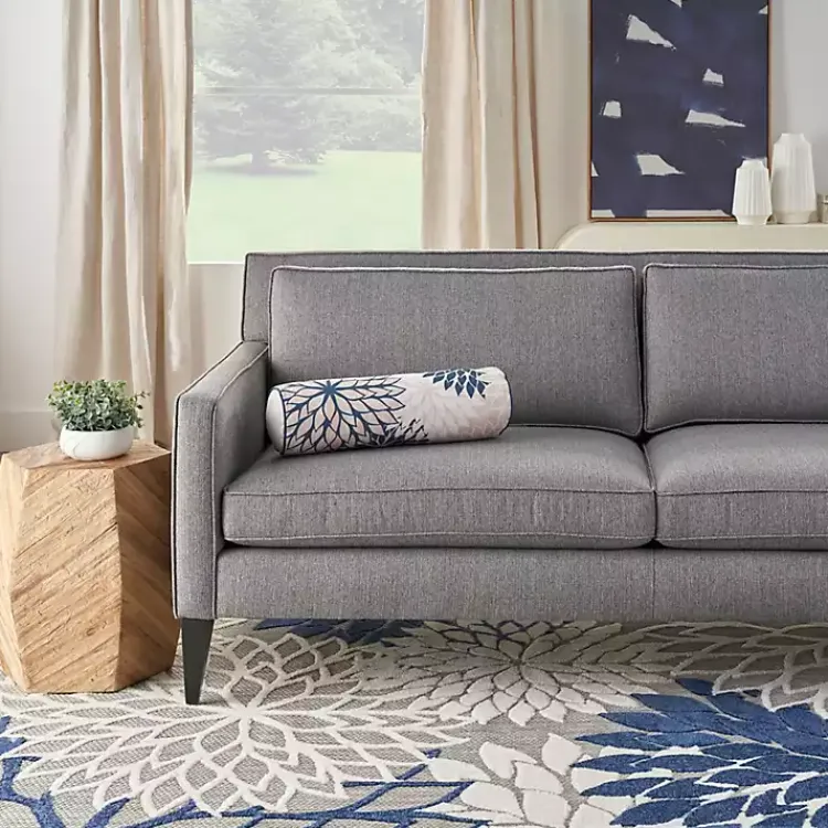 Outdoor Cushions & Pillows-Kirklands Home Navy and Beige Floral Outdoor Bolster Pillow Blue