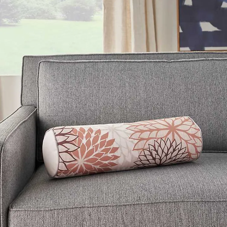 Outdoor Cushions & Pillows-Kirklands Home and Beige Floral Outdoor Bolster Pillow Pink