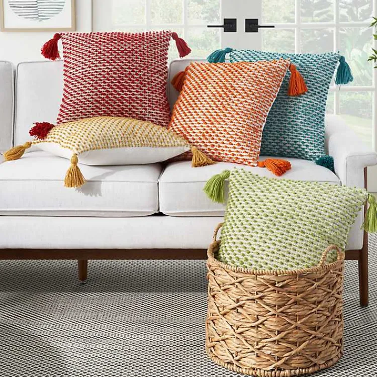 Outdoor Cushions & Pillows-Kirklands Home Turquoise Knotted Tassel Outdoor Throw Pillow Blue