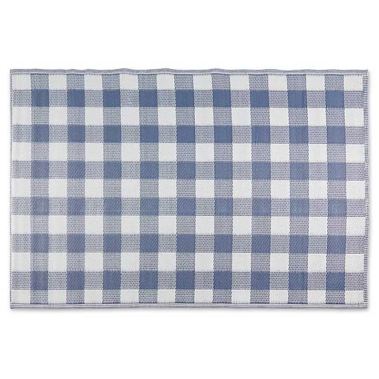Outdoor Rugs-Kirklands Home Blue & White Buffalo Check Outdoor Area Rug, 4x6
