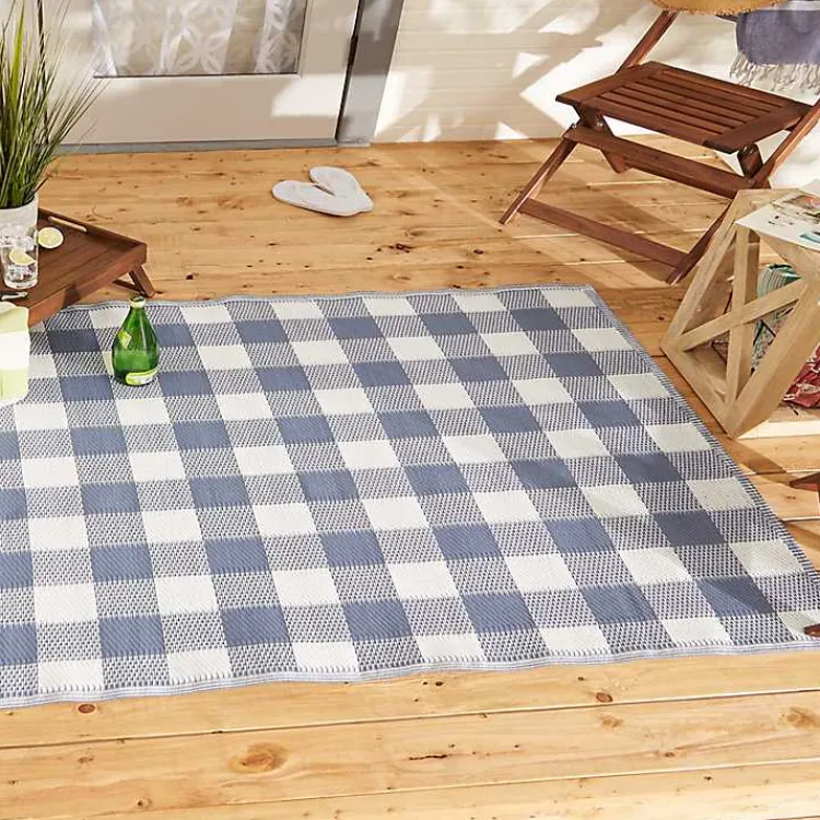 Outdoor Rugs-Kirklands Home Blue & White Buffalo Check Outdoor Area Rug, 4x6