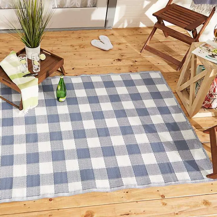 Outdoor Rugs-Kirklands Home Blue & White Buffalo Check Outdoor Area Rug, 4x6