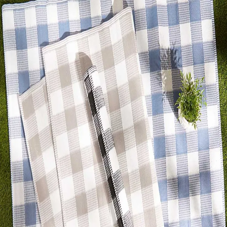 Outdoor Rugs-Kirklands Home Blue & White Buffalo Check Outdoor Area Rug, 4x6