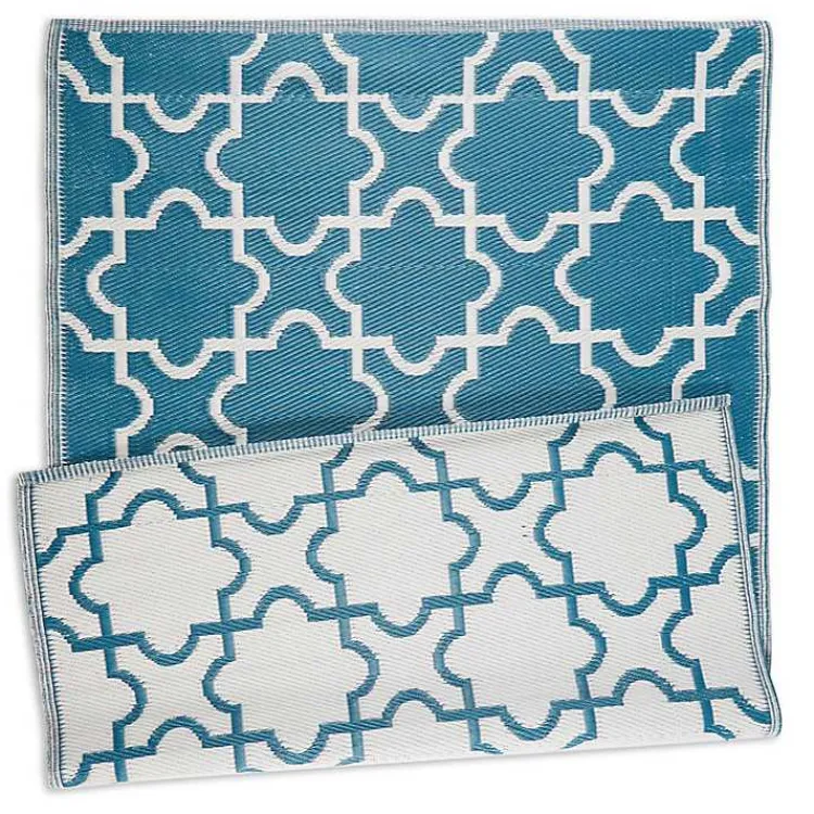 Outdoor Rugs-Kirklands Home Blue Moroccan Trellis Outdoor Area Rug, 4x6