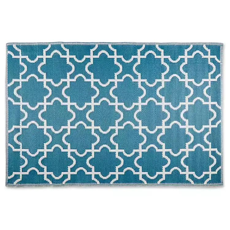 Outdoor Rugs-Kirklands Home Blue Moroccan Trellis Outdoor Area Rug, 4x6