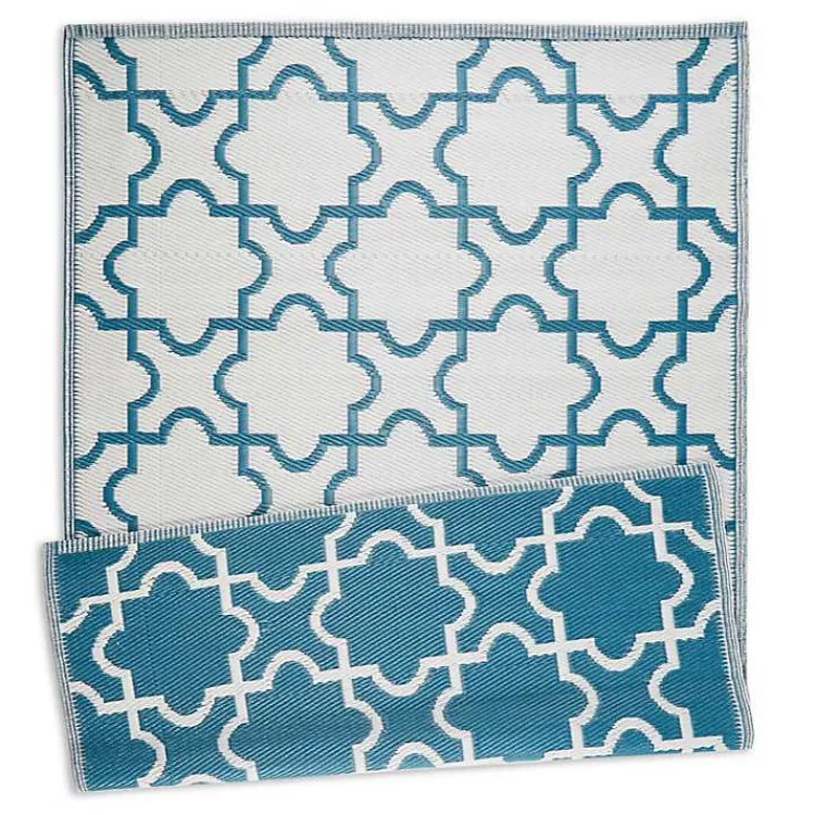 Outdoor Rugs-Kirklands Home Blue Moroccan Trellis Outdoor Area Rug, 4x6