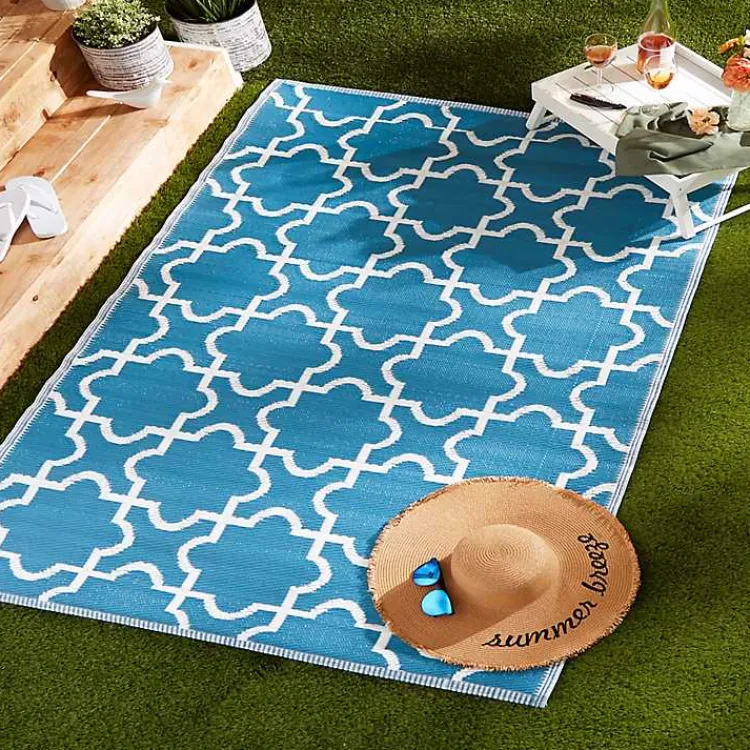 Outdoor Rugs-Kirklands Home Blue Moroccan Trellis Outdoor Area Rug, 4x6