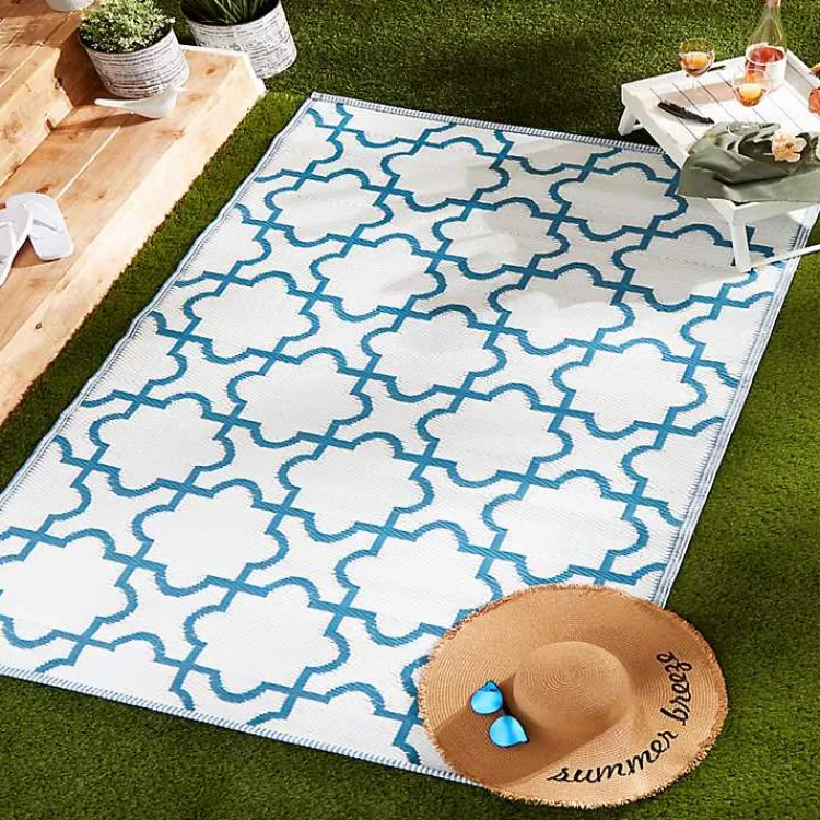 Outdoor Rugs-Kirklands Home Blue Moroccan Trellis Outdoor Area Rug, 4x6