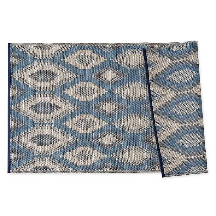 Outdoor Rugs-Kirklands Home Blue & Gray Diamond Stripe Outdoor Area Rug, 3x6