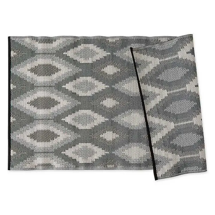 Outdoor Rugs-Kirklands Home Black & Gray Diamond Stripe Outdoor Area Rug, 4x6