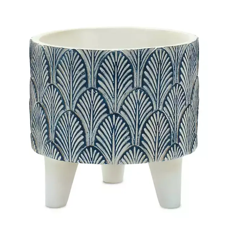 Planters-Kirklands Home White and Blue Geometric Pots with Legs, Set of 2