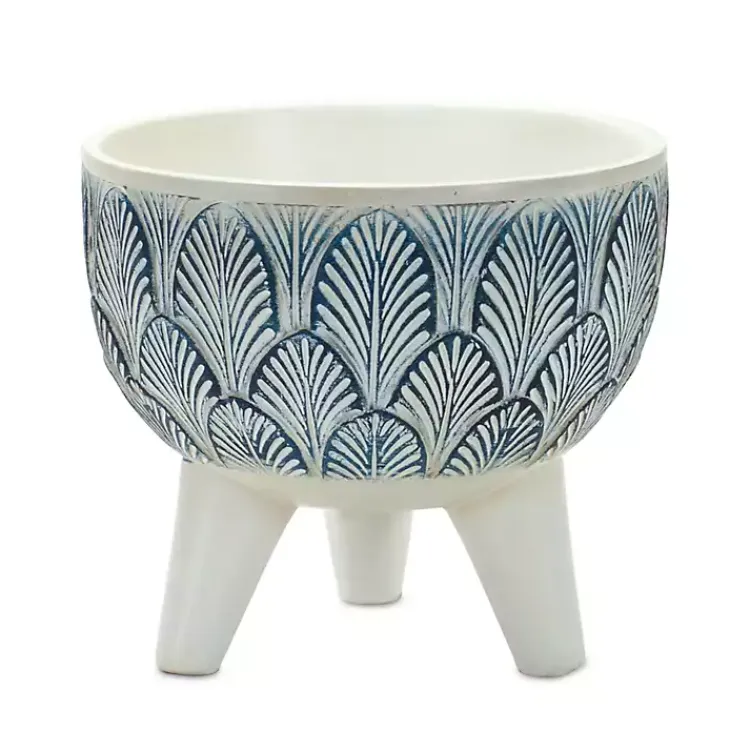 Planters-Kirklands Home White and Blue Geometric Pots with Legs, Set of 2