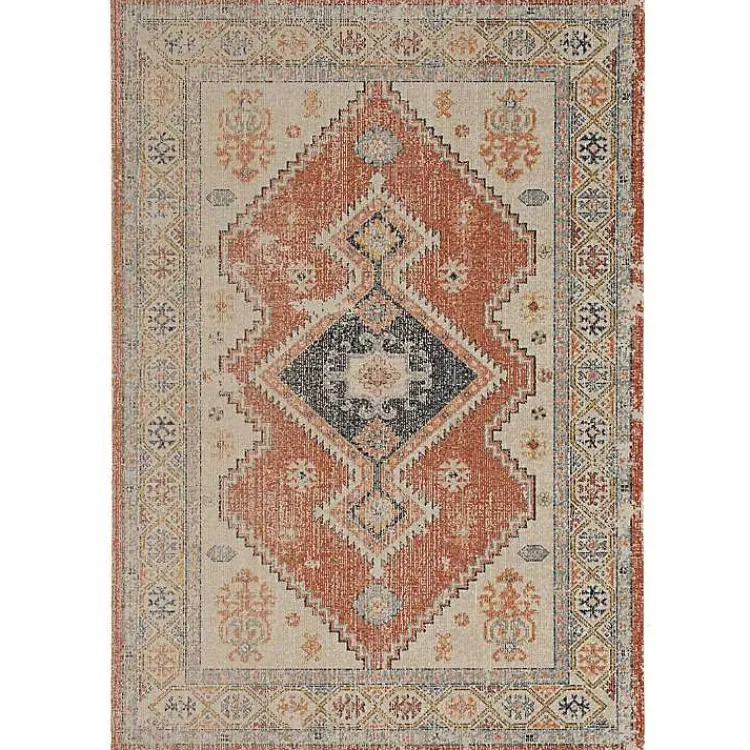 Area Rugs-Kirklands Home Ivory and Rust Traditional Motif Area Rug, 5x7