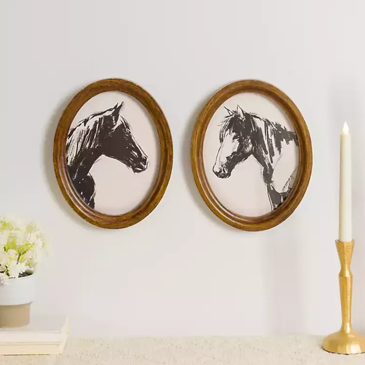 Framed Art-Kirklands Home Oval Horse Portrait Framed Art Prints, Set of 2