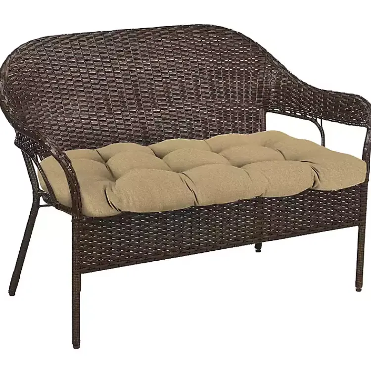 Outdoor Cushions & Pillows-Kirklands Home Beige French Edge Outdoor Wicker Settee Cushion Tan