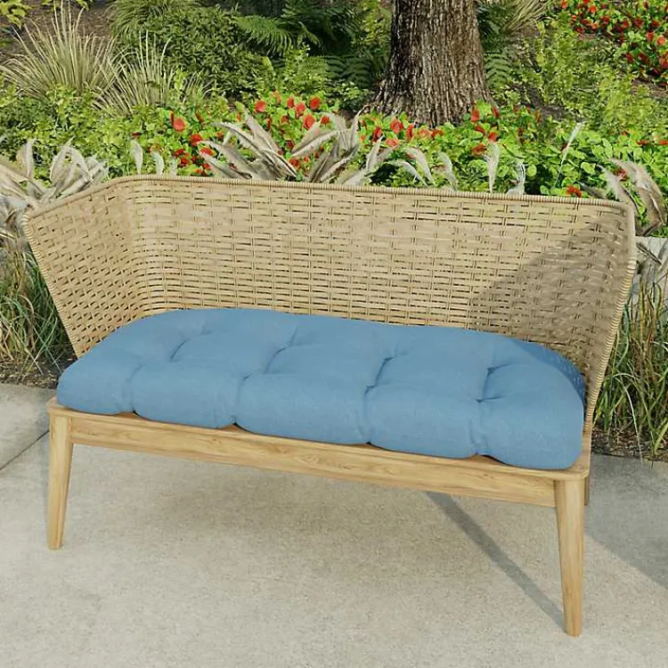 Outdoor Cushions & Pillows-Kirklands Home French Edge Outdoor Wicker Settee Cushion Blue
