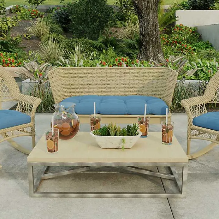 Outdoor Cushions & Pillows-Kirklands Home French Edge Outdoor Wicker Settee Cushion Blue