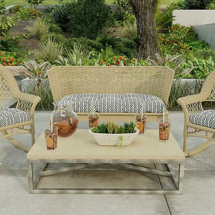 Outdoor Cushions & Pillows-Kirklands Home French Edge Outdoor Wicker Settee Cushion Black