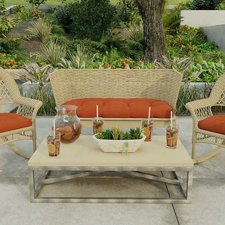 Outdoor Cushions & Pillows-Kirklands Home French Edge Outdoor Wicker Settee Cushion Red