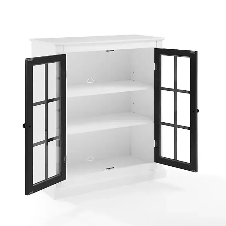 Cabinets & Sideboards-Kirklands Home White and Black Windowpane Doors Cabinet