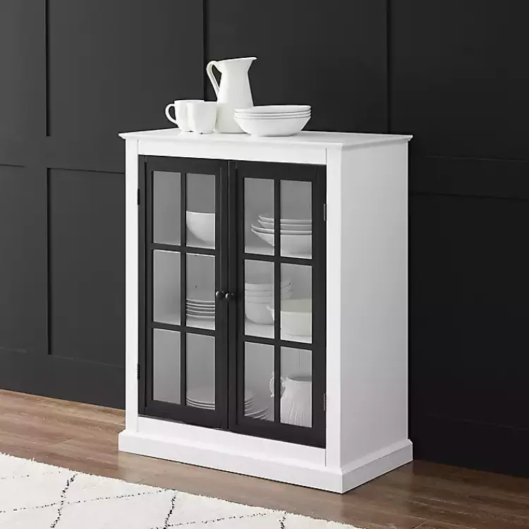 Cabinets & Sideboards-Kirklands Home White and Black Windowpane Doors Cabinet