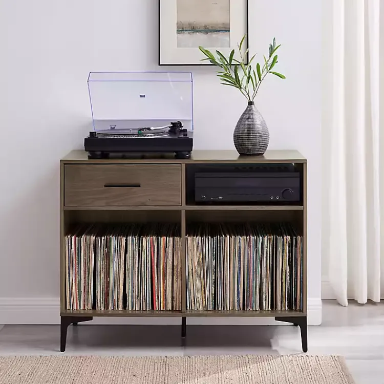 Tv Stands & Media Consoles-Kirklands Home Finn Record Storage Media Cabinet Brown
