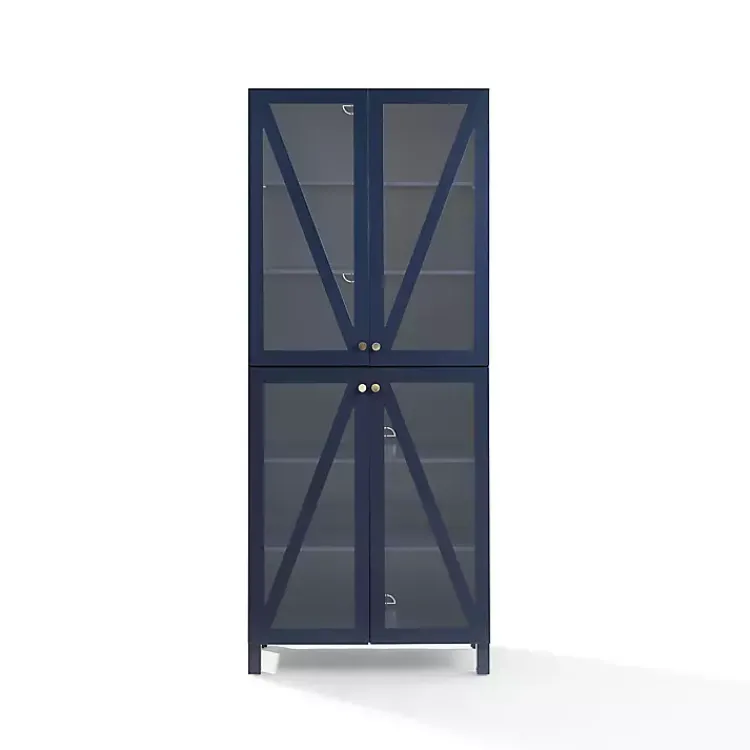 Cabinets & Sideboards-Kirklands Home Tall Navy Triangle 4-Door Wood Cabinet Blue