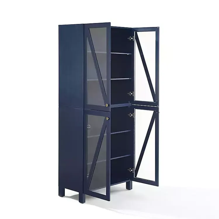 Cabinets & Sideboards-Kirklands Home Tall Navy Triangle 4-Door Wood Cabinet Blue