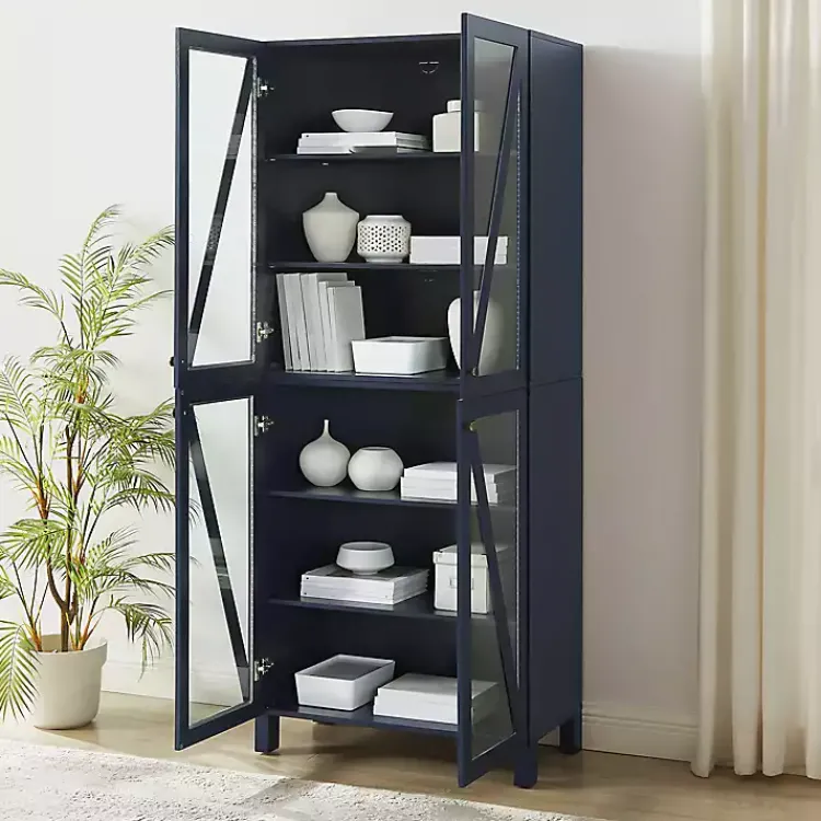 Cabinets & Sideboards-Kirklands Home Tall Navy Triangle 4-Door Wood Cabinet Blue