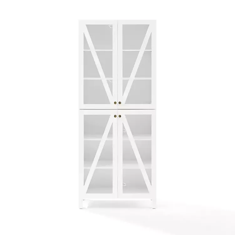 Cabinets & Sideboards-Kirklands Home Tall Triangle 4-Door Wood Cabinet White