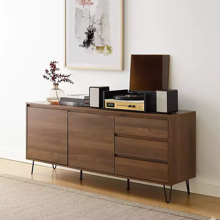 Tv Stands & Media Consoles-Kirklands Home Wood Hairpin Legs Media Cabinet Brown