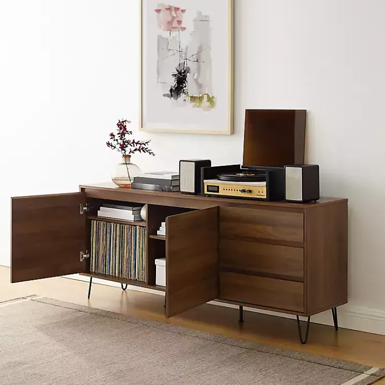 Tv Stands & Media Consoles-Kirklands Home Wood Hairpin Legs Media Cabinet Brown