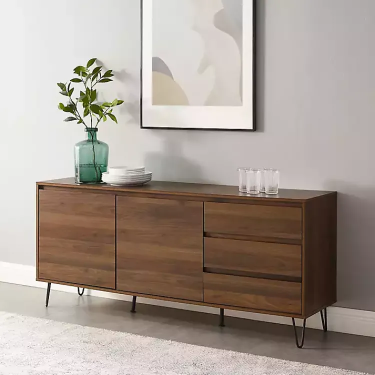 Tv Stands & Media Consoles-Kirklands Home Wood Hairpin Legs Media Cabinet Brown
