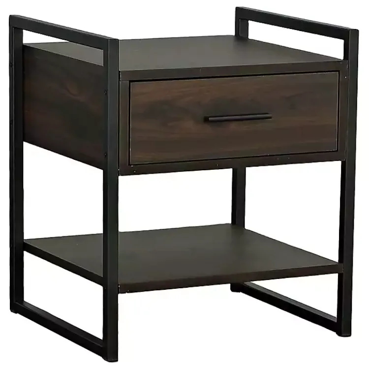 Nightstands-Kirklands Home Wood & Black Metal Frame Nightstand Brown