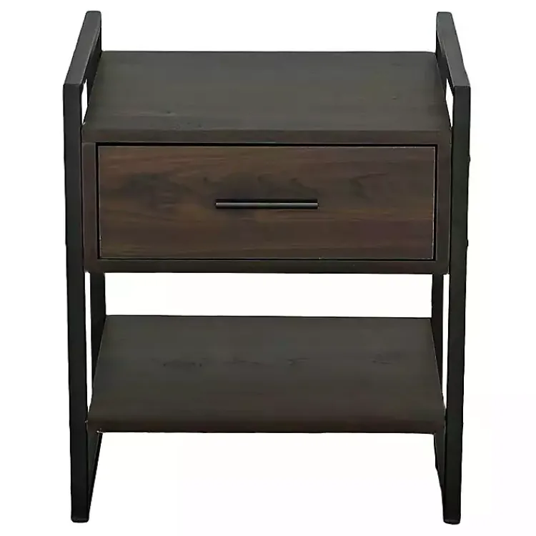 Nightstands-Kirklands Home Wood & Black Metal Frame Nightstand Brown