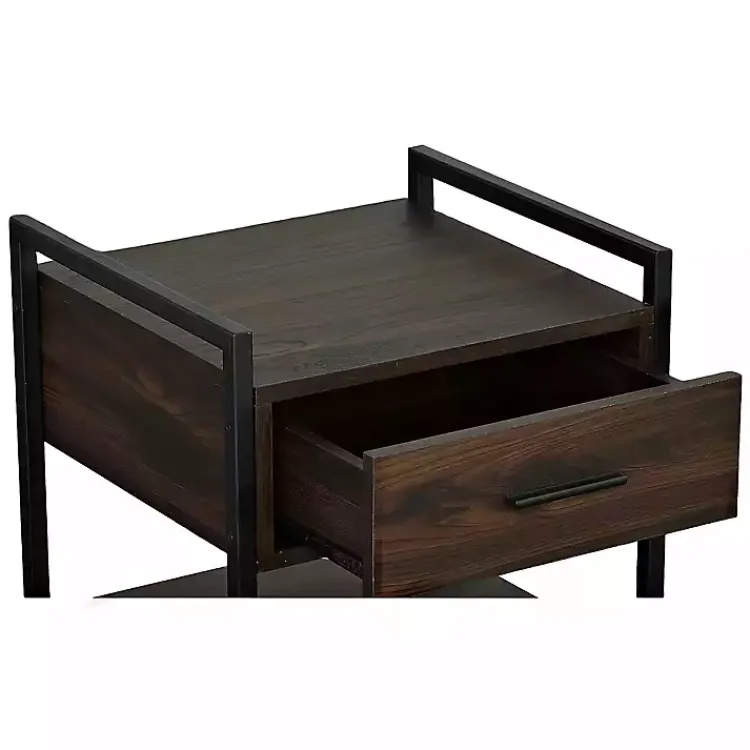 Nightstands-Kirklands Home Wood & Black Metal Frame Nightstand Brown