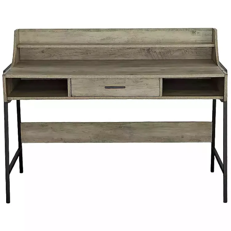 Office Furniture-Kirklands Home Wood & Black Metal Tall Back Desk Brown