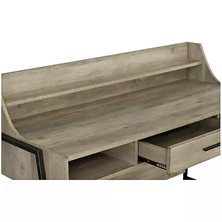 Office Furniture-Kirklands Home Wood & Black Metal Tall Back Desk Brown