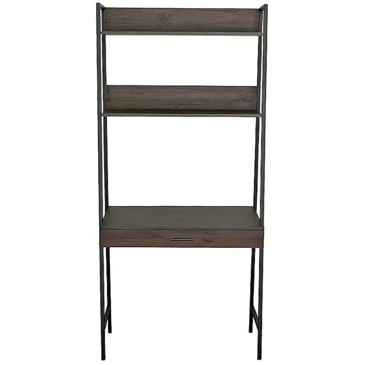 Office Furniture-Kirklands Home Wood & Black Metal 2-Shelf Desk Brown