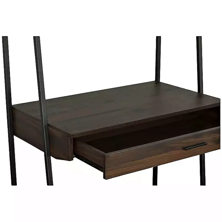 Office Furniture-Kirklands Home Wood & Black Metal 2-Shelf Desk Brown