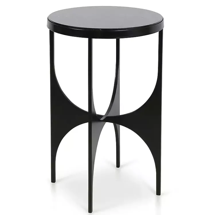Accent & End Tables-Kirklands Home Steel and Marble Lazer Cut Side Table Black