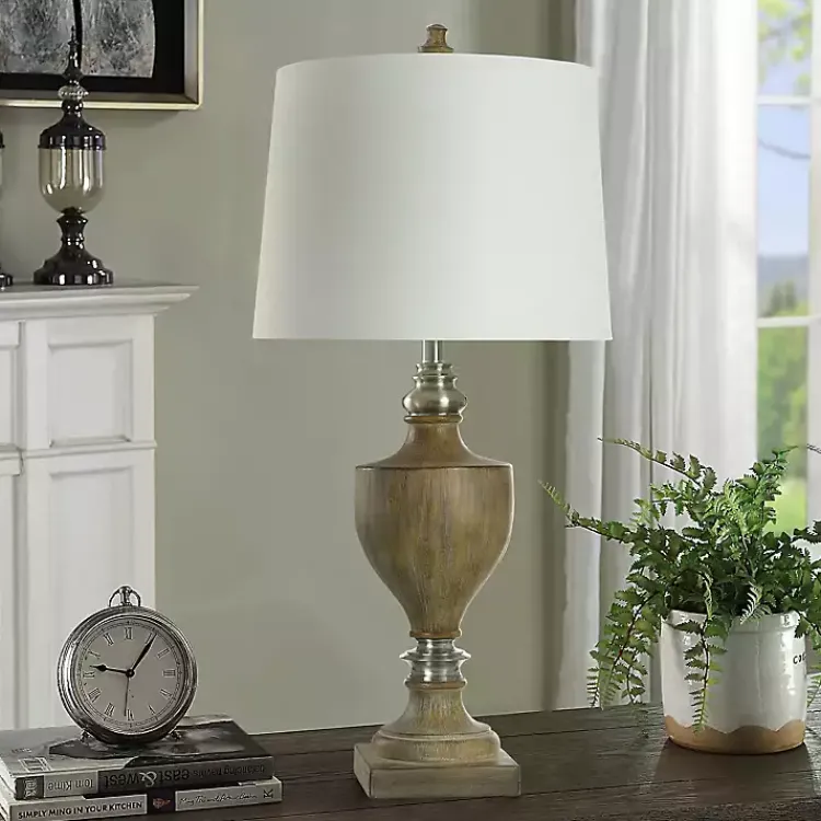 Table Lamps-Kirklands Home Brown and Brushed Silver Table Lamp White