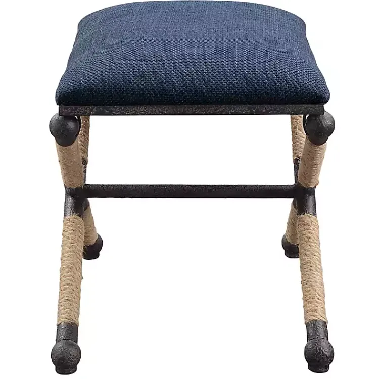 Benches & Ottomans-Kirklands Home Navy Seat and Black Metal Ottoman Blue