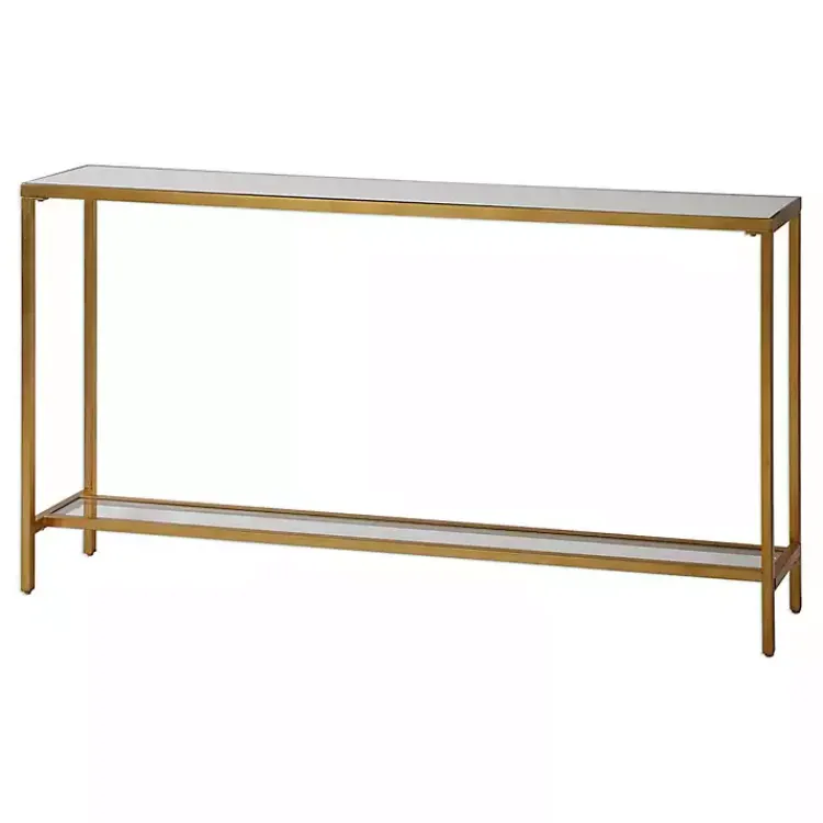 Console Tables-Kirklands Home Metal Mirrored Top Slim Console Table Gold