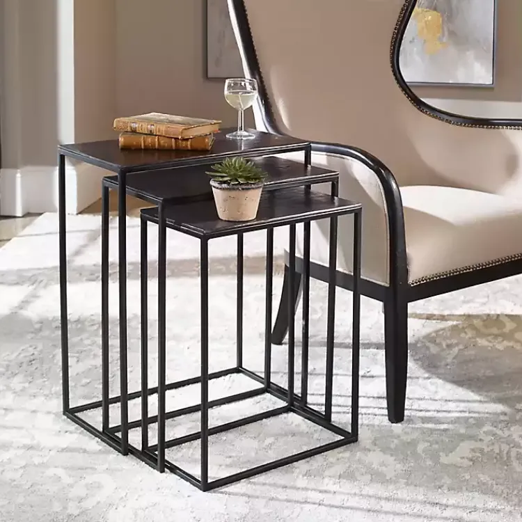 Accent & End Tables-Kirklands Home Bronze & Metal Nesting Side Tables, Set of 3 Black